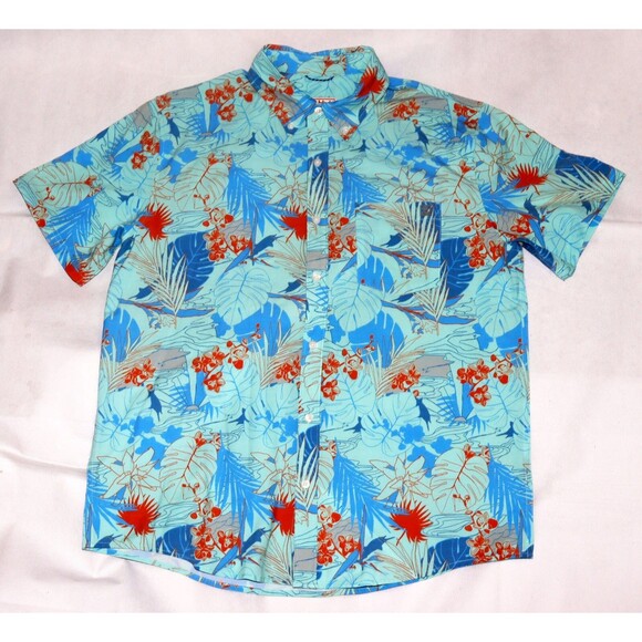 Huk Other - Huk Kona Radical Botanical Men Short Sleeve Button Down Fishing Shirt Size Large
